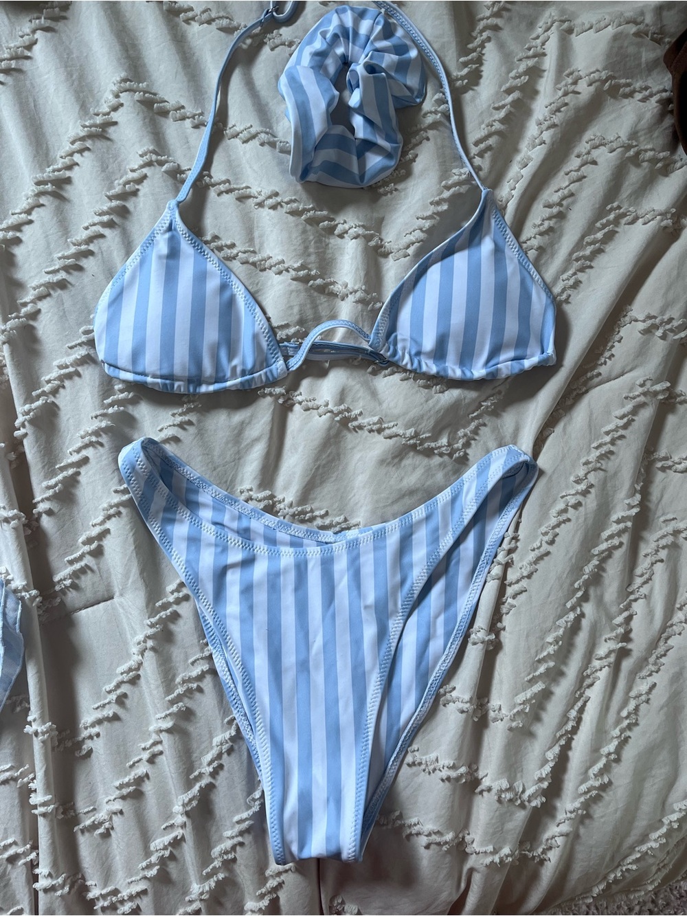 Light Blue and White Striped Bikini Set